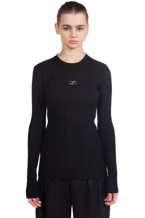 Black Fitted Knit Centre Logo Crewneck