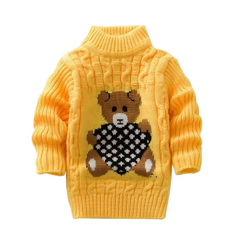 1-8 Years Warm Cute Winter Boys Girls Sweater Cartoon Bear Knitted Bottoming Turtleneck 2021 Children Birthday Present Sweater