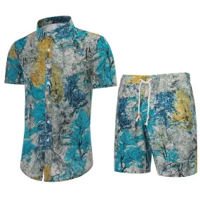 2-Piece Blue Woods Print Style Summer Suit