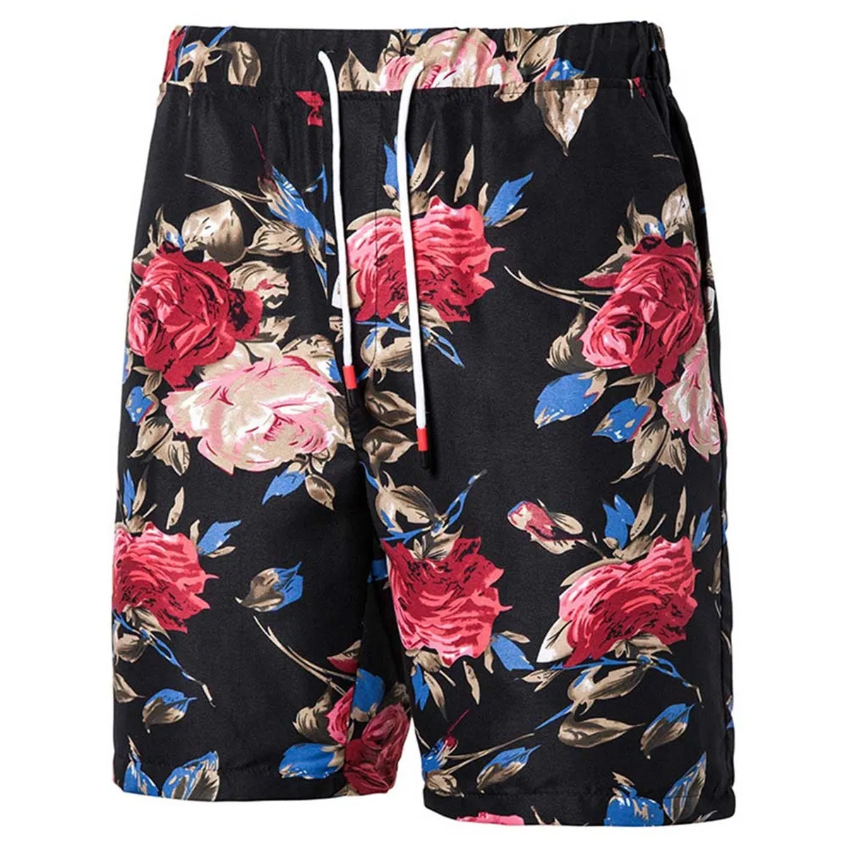 2-Piece Hawaii Red Floral Print Style Summer Suit Black