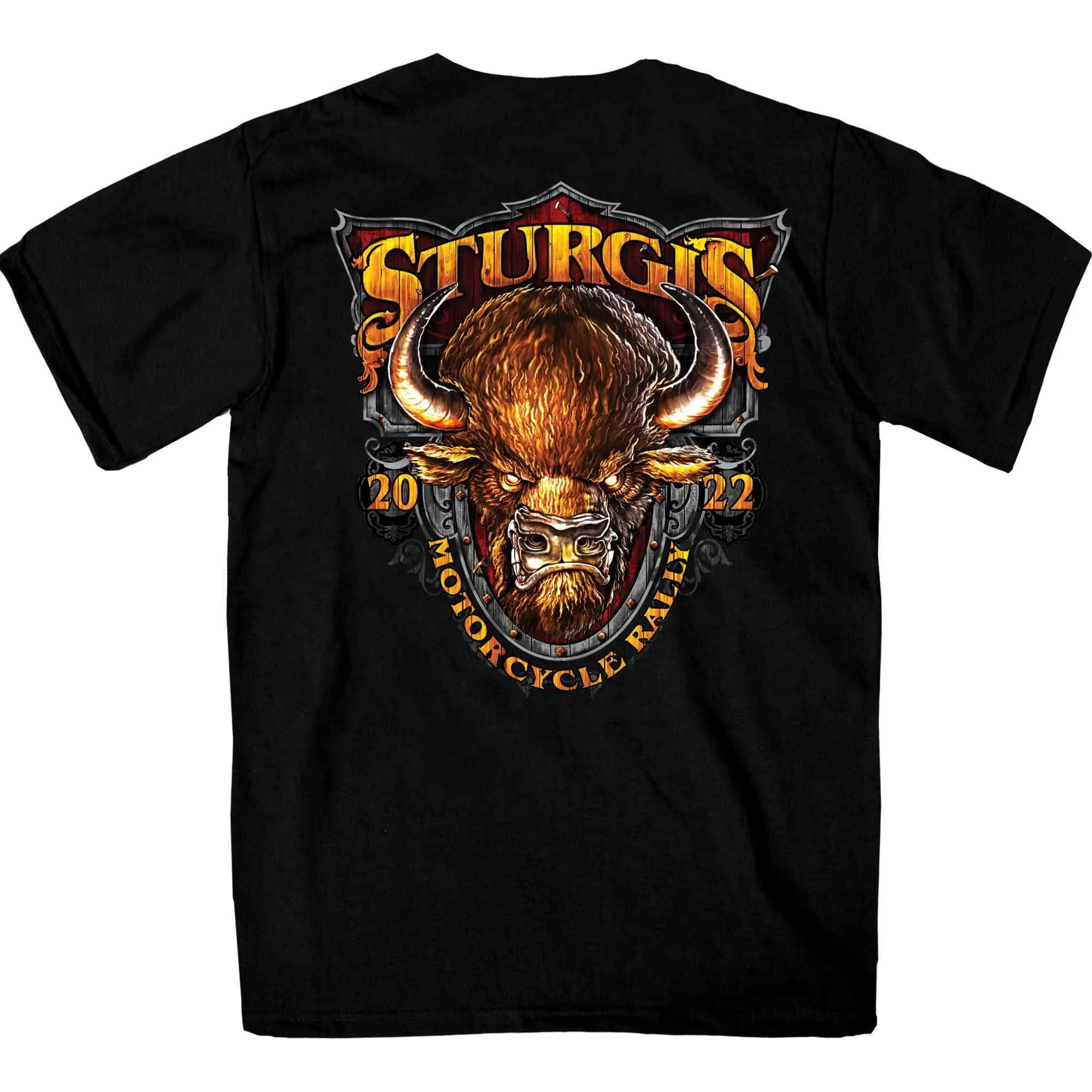 2022 Sturgis Motorcycle Rally SPB1005 Crazy Buffalo Men's Black T-Shirt