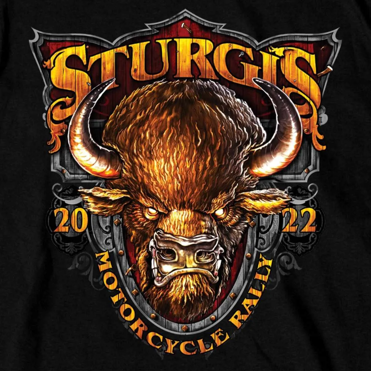 2022 Sturgis Motorcycle Rally SPB1005 Crazy Buffalo Men's Black T-Shirt