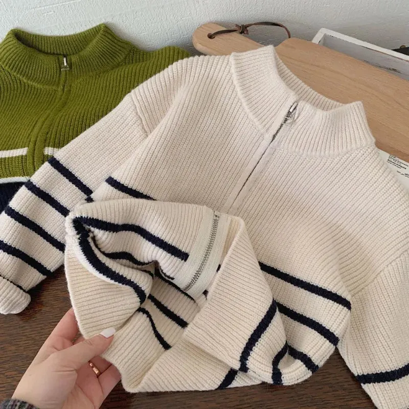 2024 Autumn New Kids striped sweater Coats Boys soft loose zipper Cardigan Girls knit outwear