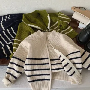 2024 Autumn New Kids striped sweater Coats Boys soft loose zipper Cardigan Girls knit outwear