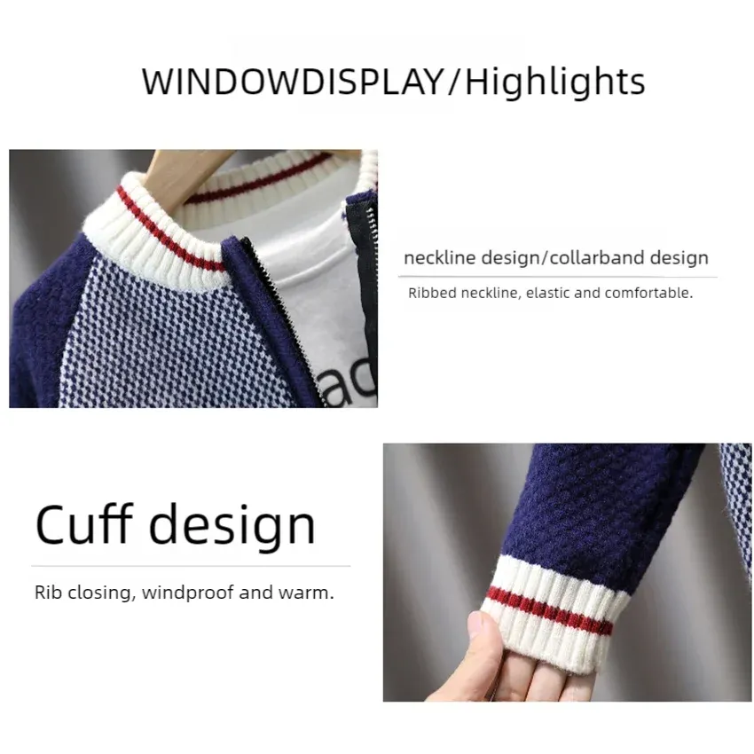 2024 Spring and Autumn Boys Fashion Stripe Zipper Cardigan Round Neck Letter Sweater Long sleeved Top Children's Clothing 1-6Y