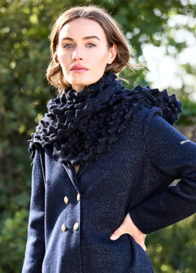 ALVEOLE LUREX - Long Fancy Knit Lurex Scarf (NAVY / CHAMPAGNE)