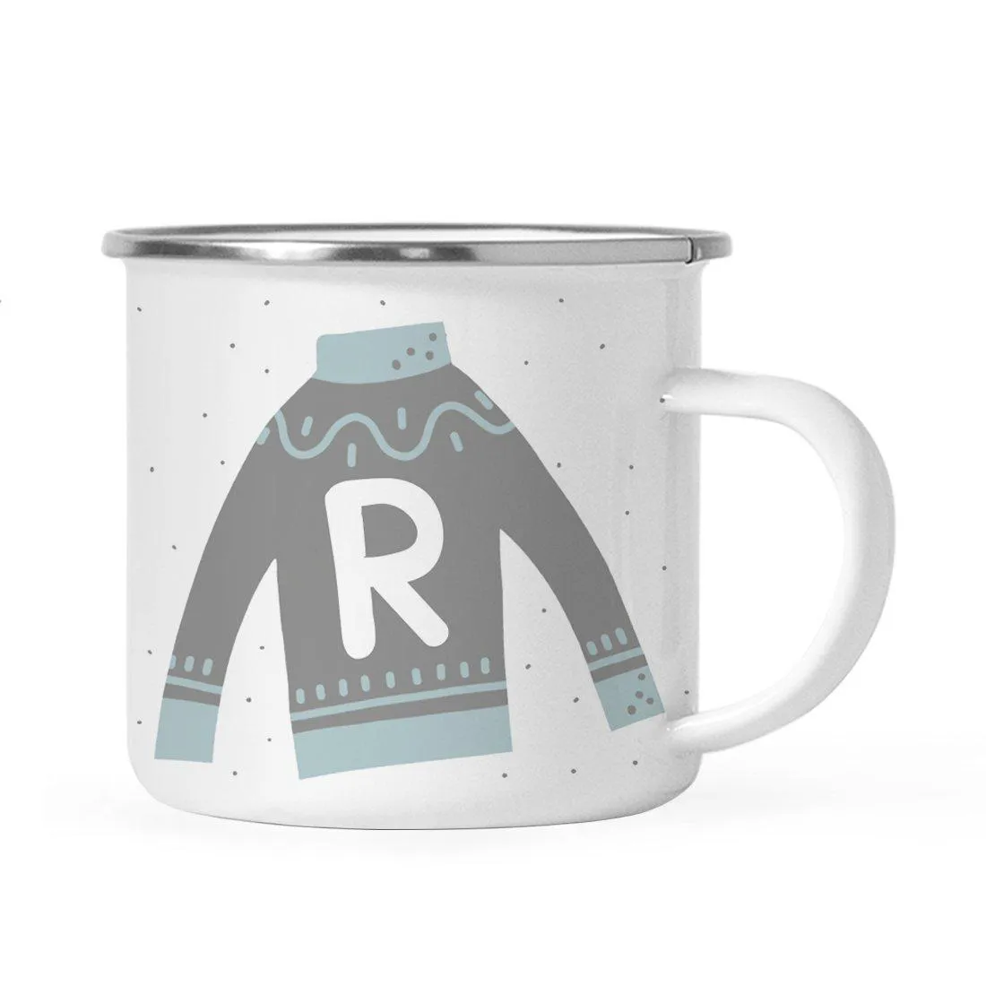 Andaz Press 11oz Gray Blue Ugly Holiday Sweater Monogram Campfire Coffee Mug