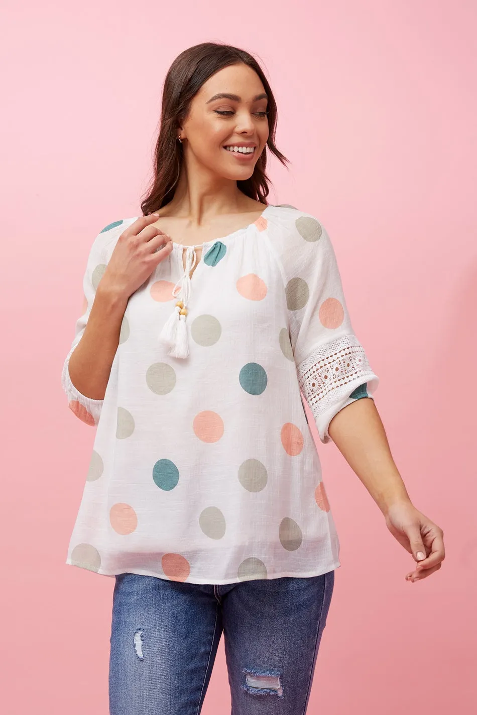 ANDREA POLKA DOT TOP