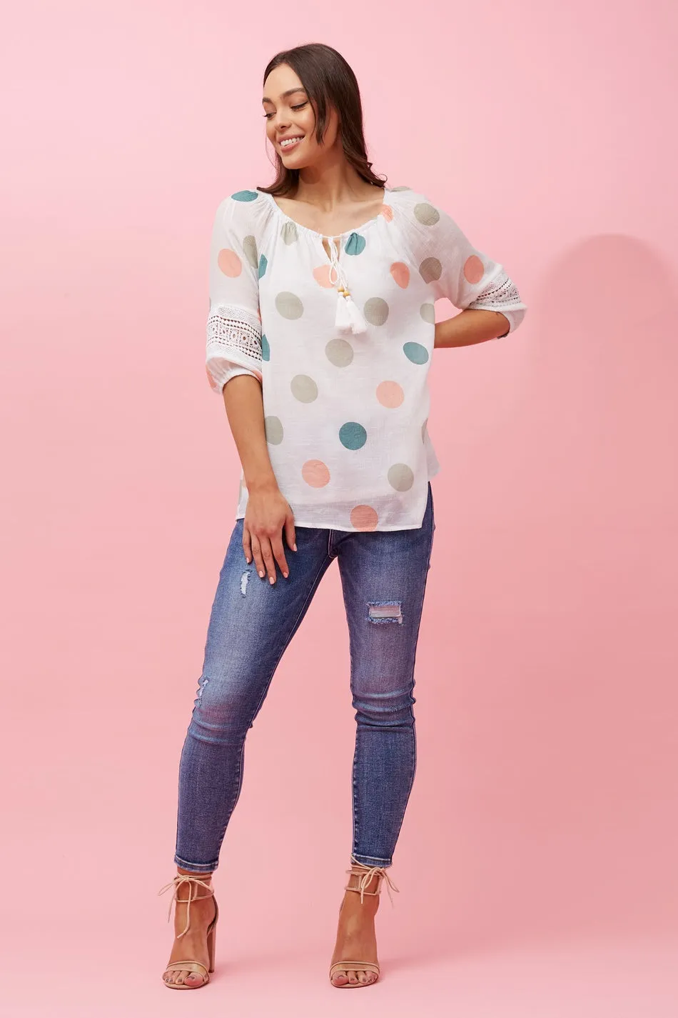 ANDREA POLKA DOT TOP