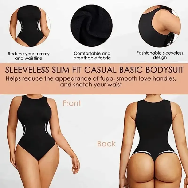 Autumn Bodycon T-shirt Bodysuit Tops for Women Soft Crew Neck Body Shaper Thong Jumpsuit Flat Belly Corset Sexy Thong Shapewear