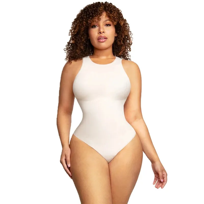 Autumn Bodycon T-shirt Bodysuit Tops for Women Soft Crew Neck Body Shaper Thong Jumpsuit Flat Belly Corset Sexy Thong Shapewear