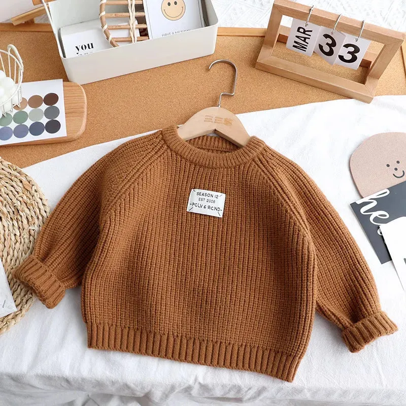 Autumn Winter Knit Kids Sweaters with Lable Children's Clothing Sweater Thickened Boys Girls Loose Knit Sweater