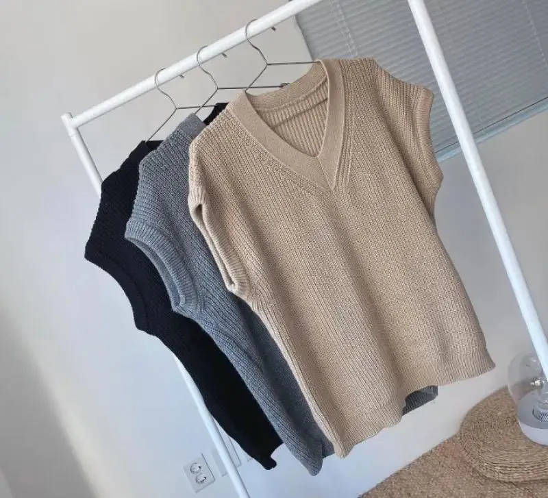 Autumn Winter Vest Women Korean Style Knitted Sweaters Female Oversized Preppy Jumper Ladies Casual Loose Long Sleeve Pullovers