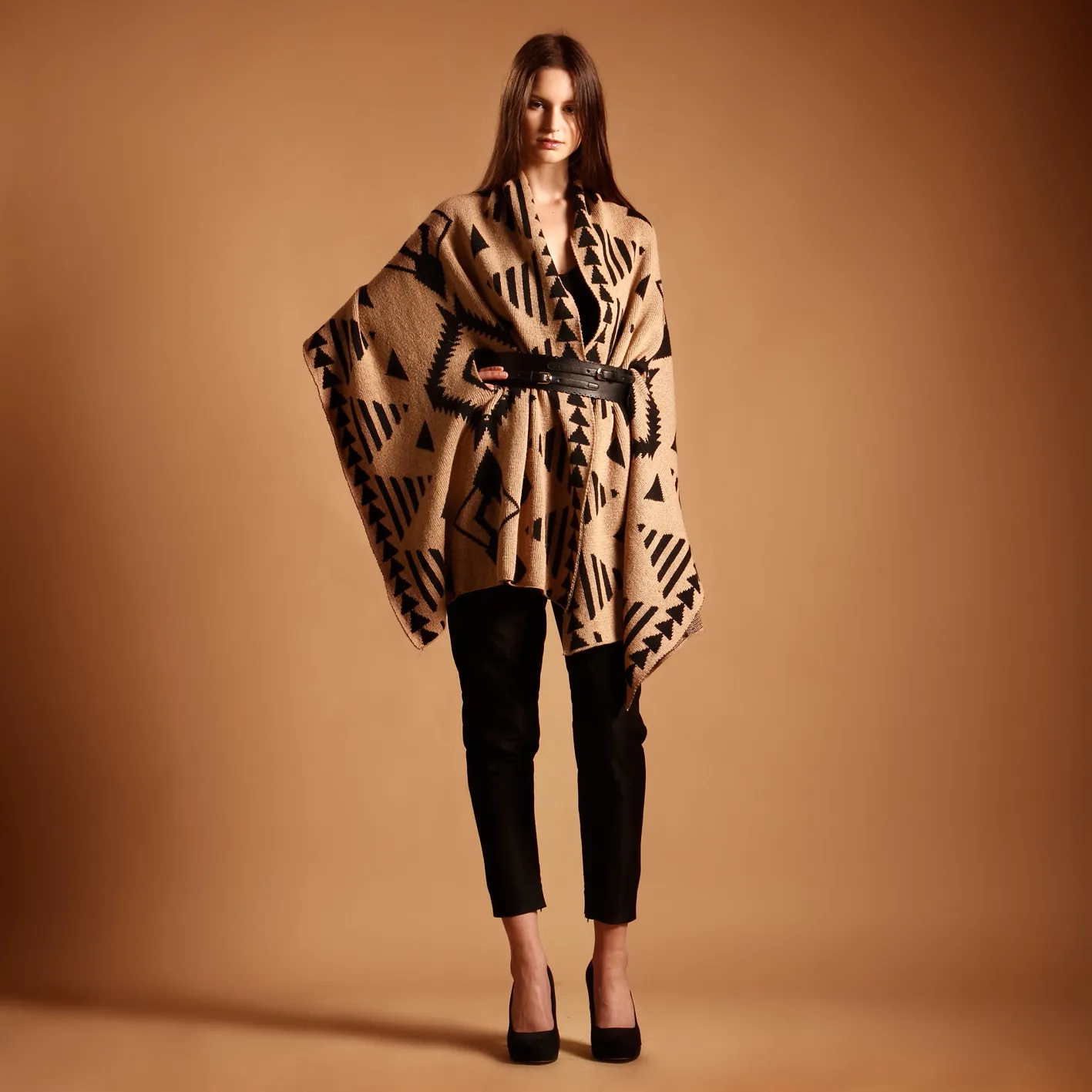 Aztec-print poncho scarf