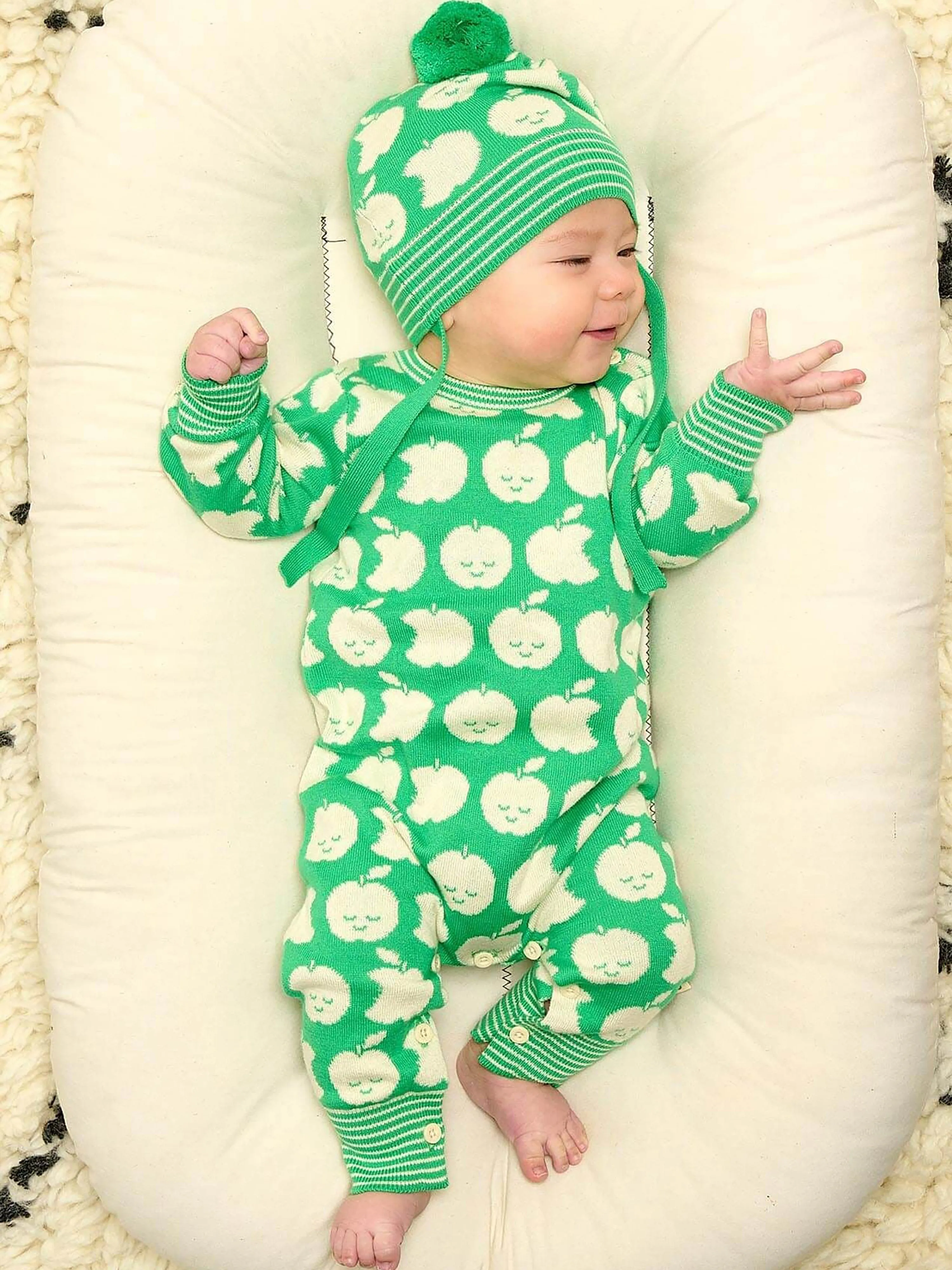 Baby Apple Knit Romper in Green