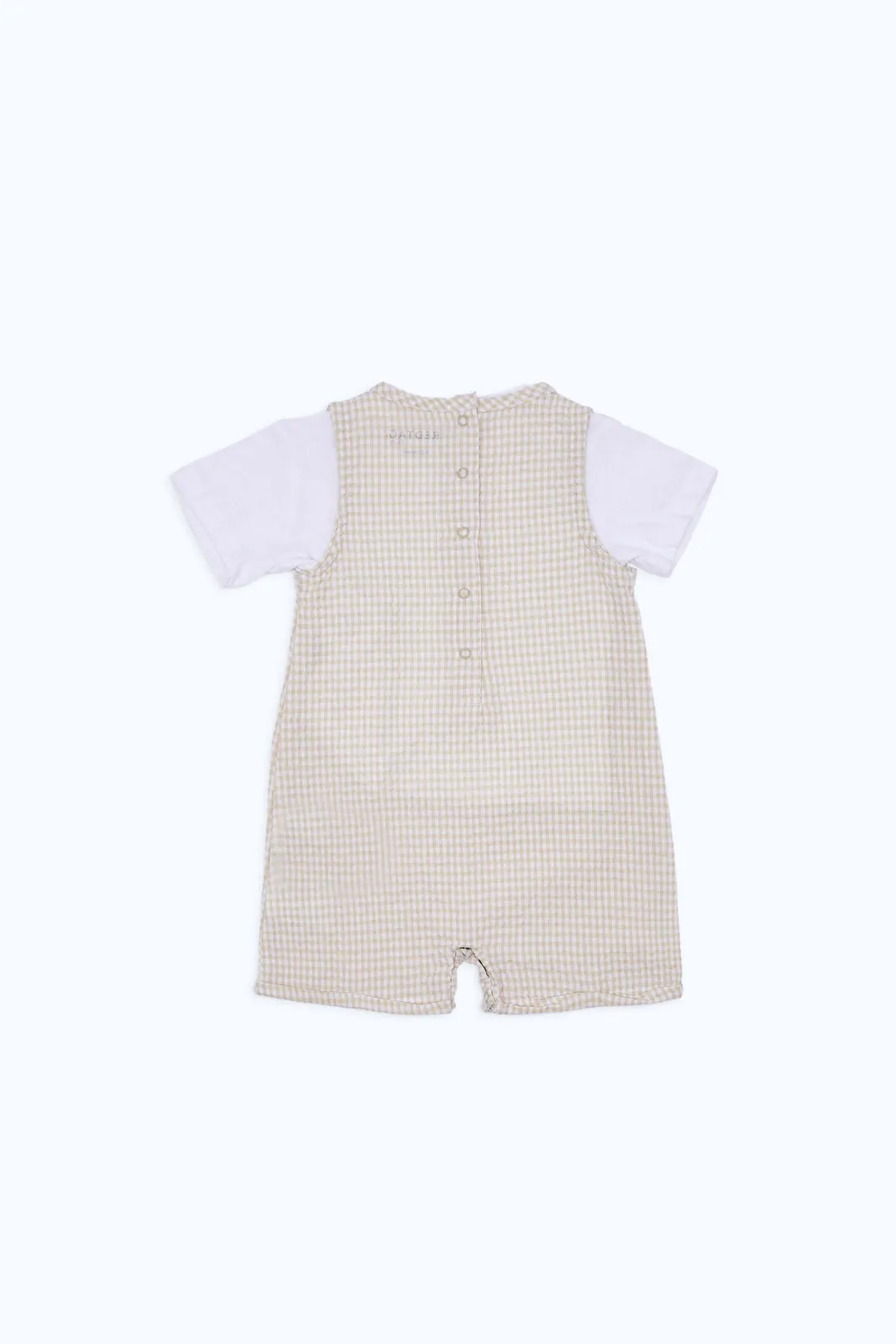 Baby Beige And White Dungaree Set (2 Piece)