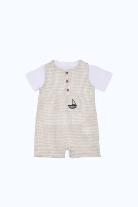 Baby Beige And White Dungaree Set (2 Piece)