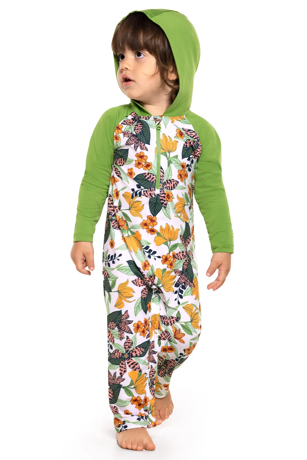 Baby Finn Hooded One-Piece Swimsuit  |  Apricot Crush Floral Paradise