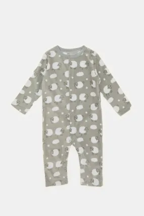 Baby Grey Printed Button Front Romper