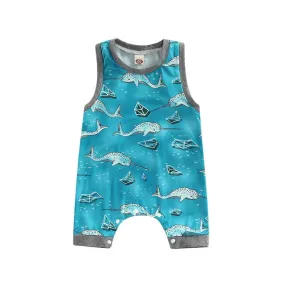 Baby Sleeveless Romper: Shark / Fish In The Sea