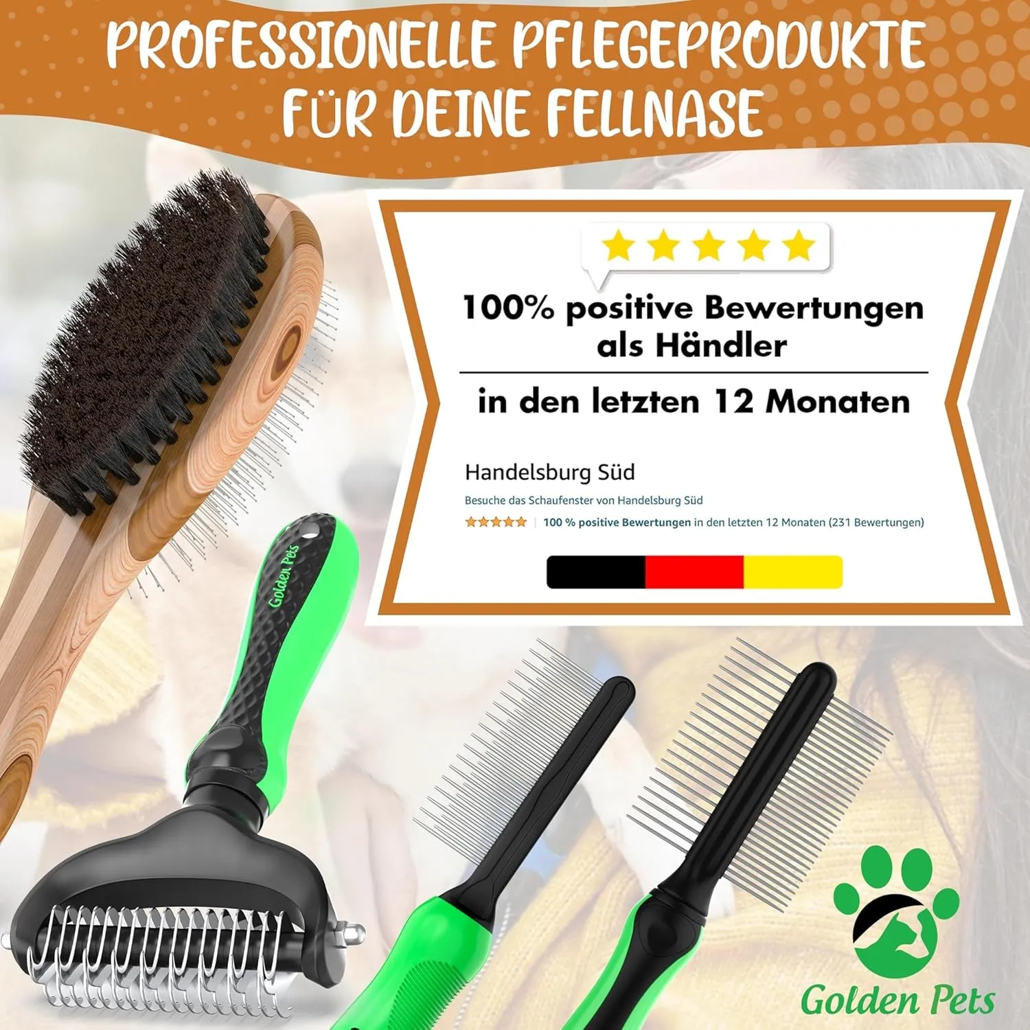 Bamboo Combi Dog Brush & Cat Brush | Smoothing and Detangling | Short Suitable for Medium Length Fur | Dog Comb for Undercoat I   Care Manual