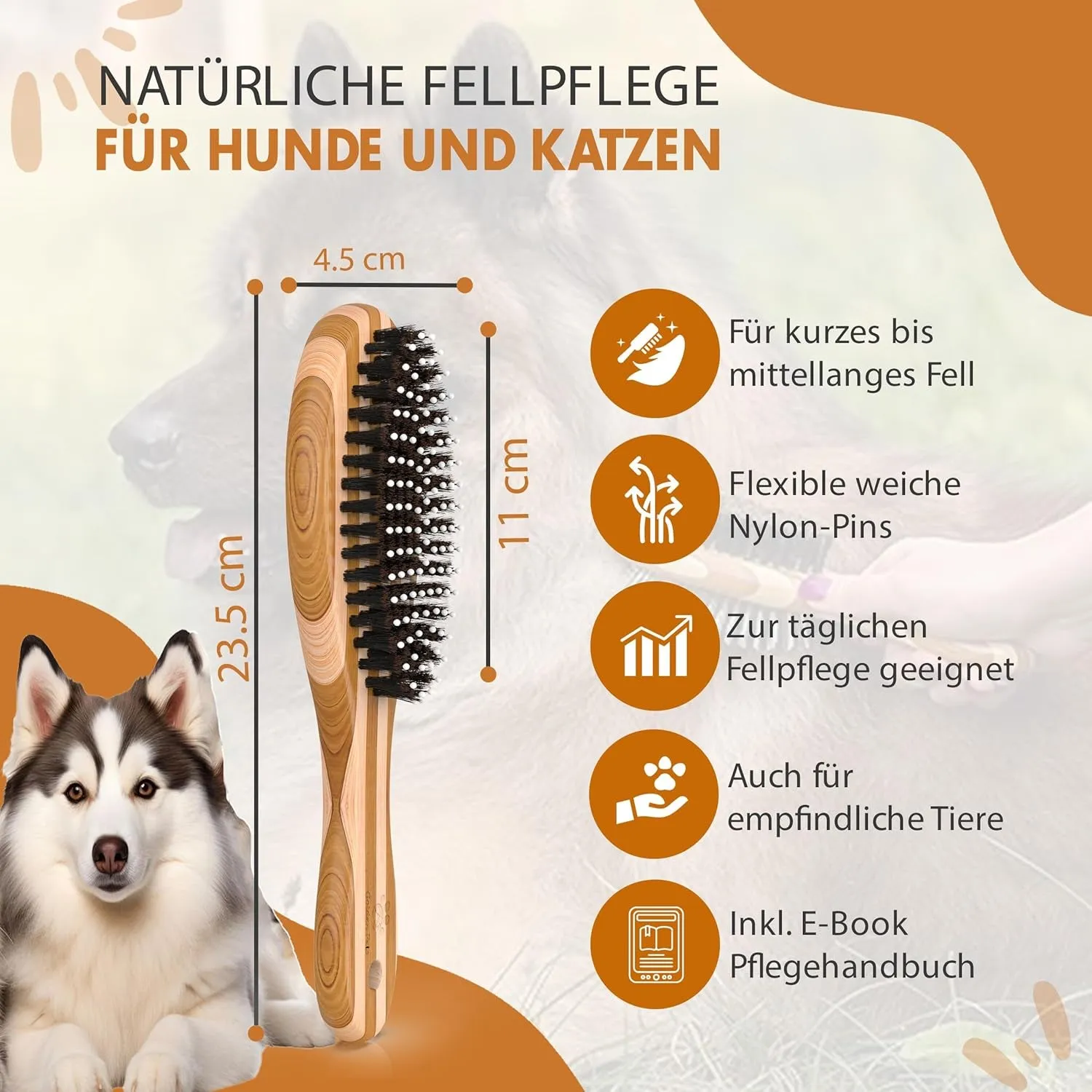 Bamboo Combi Dog Brush & Cat Brush | Smoothing and Detangling | Short Suitable for Medium Length Fur | Dog Comb for Undercoat I   Care Manual