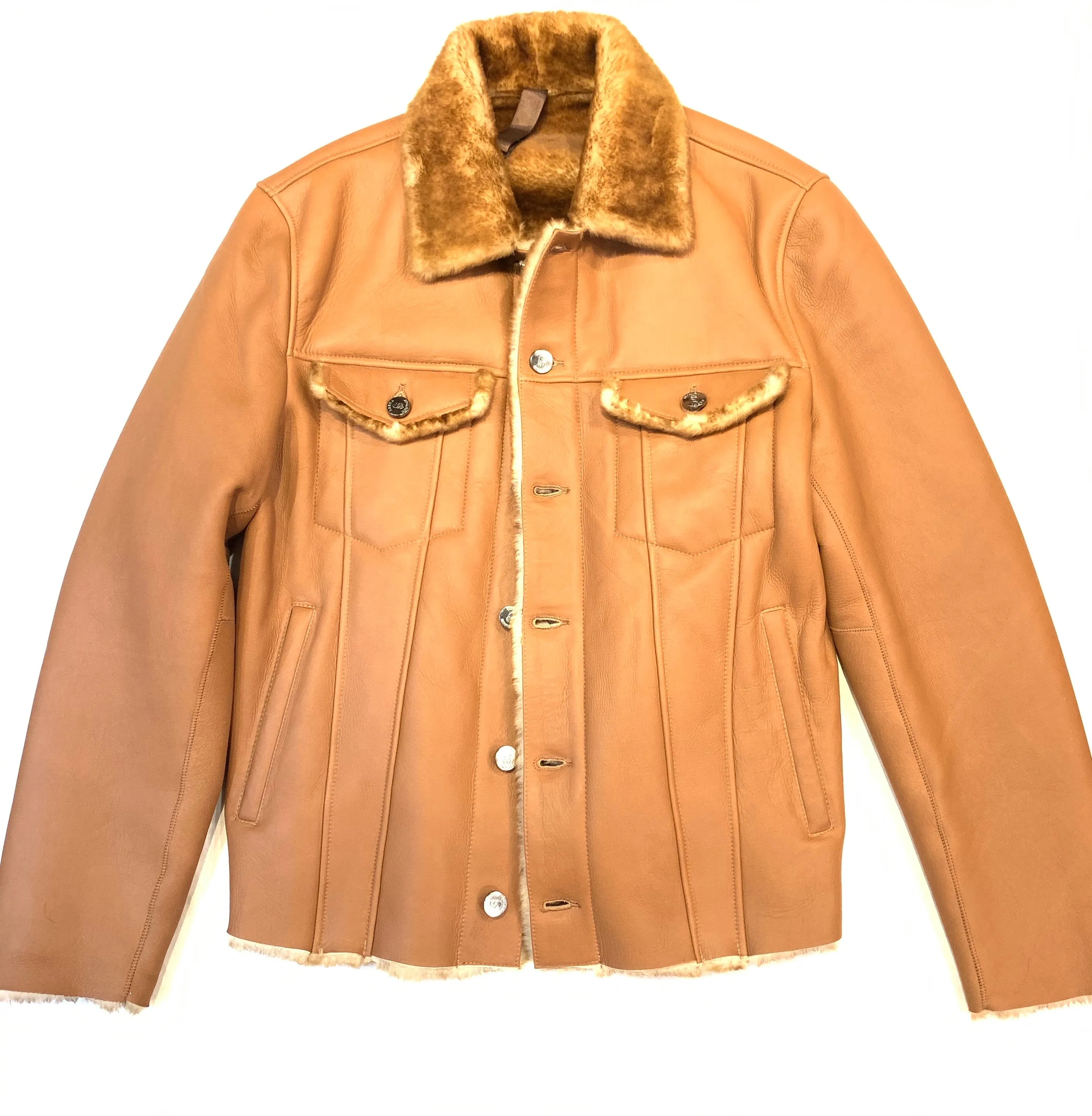 Barya NewYork Cognac Button Up Shearling Jacket