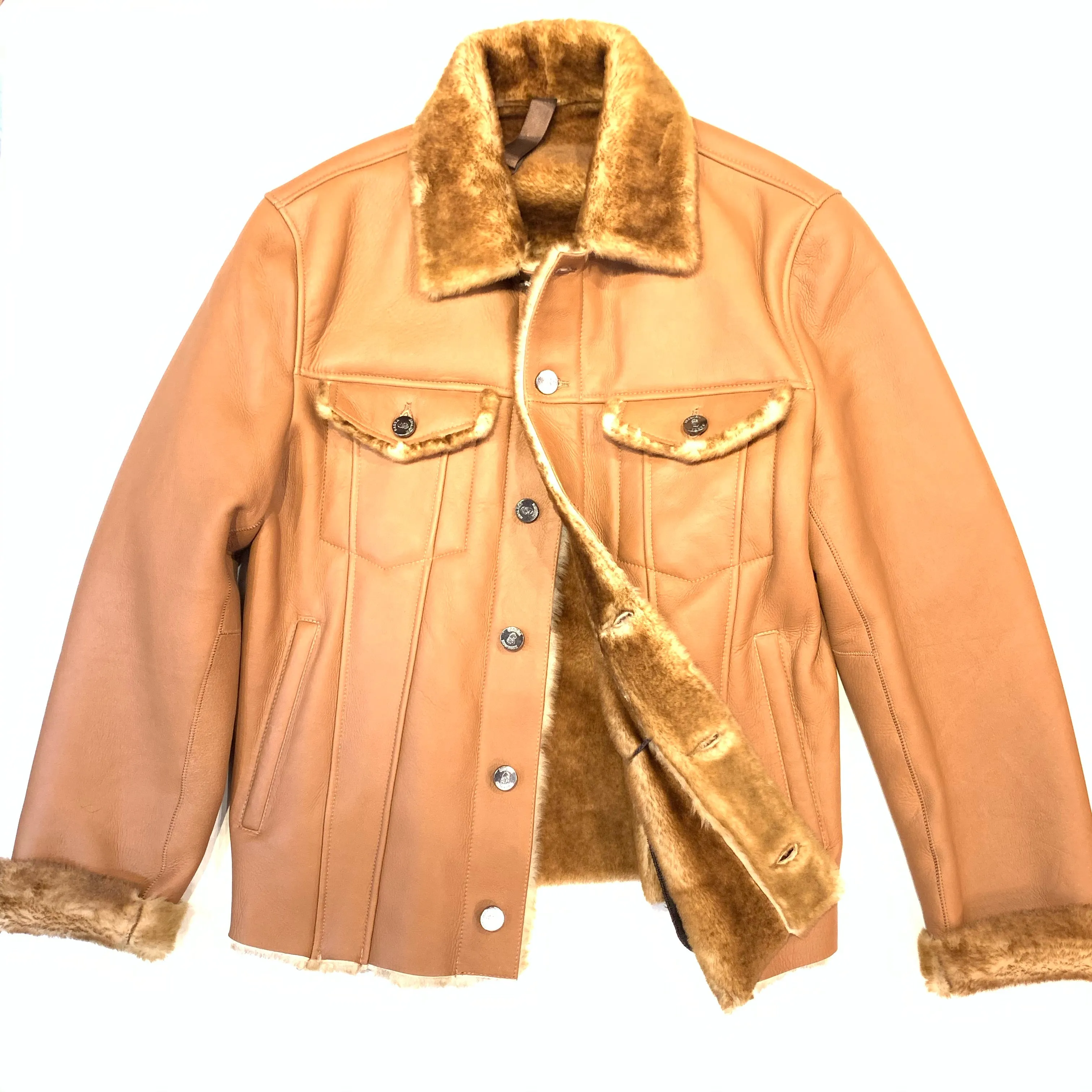 Barya NewYork Cognac Button Up Shearling Jacket