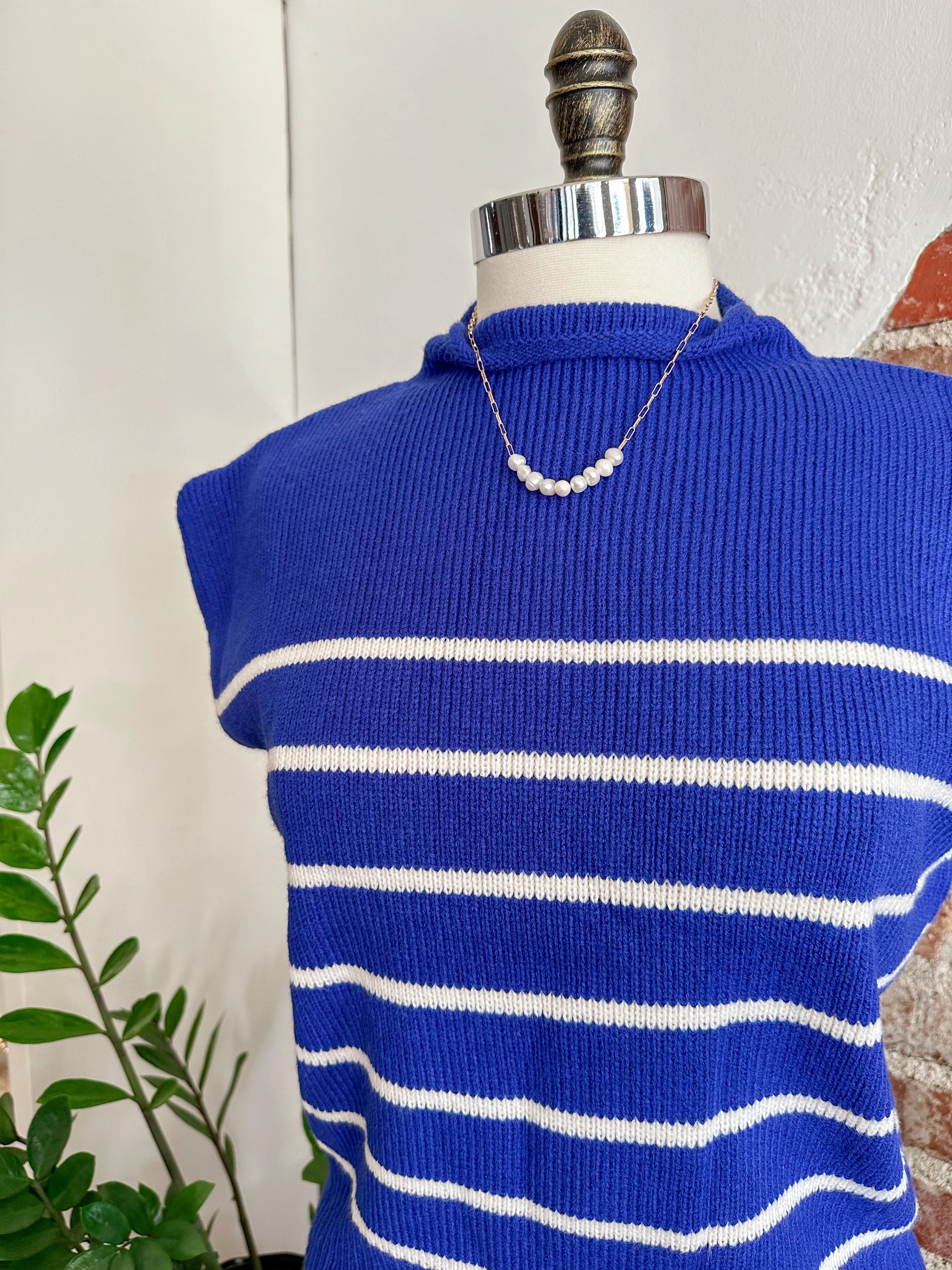 Becca Mock Neck Short Sleeve Sweater Top - Royal Blue