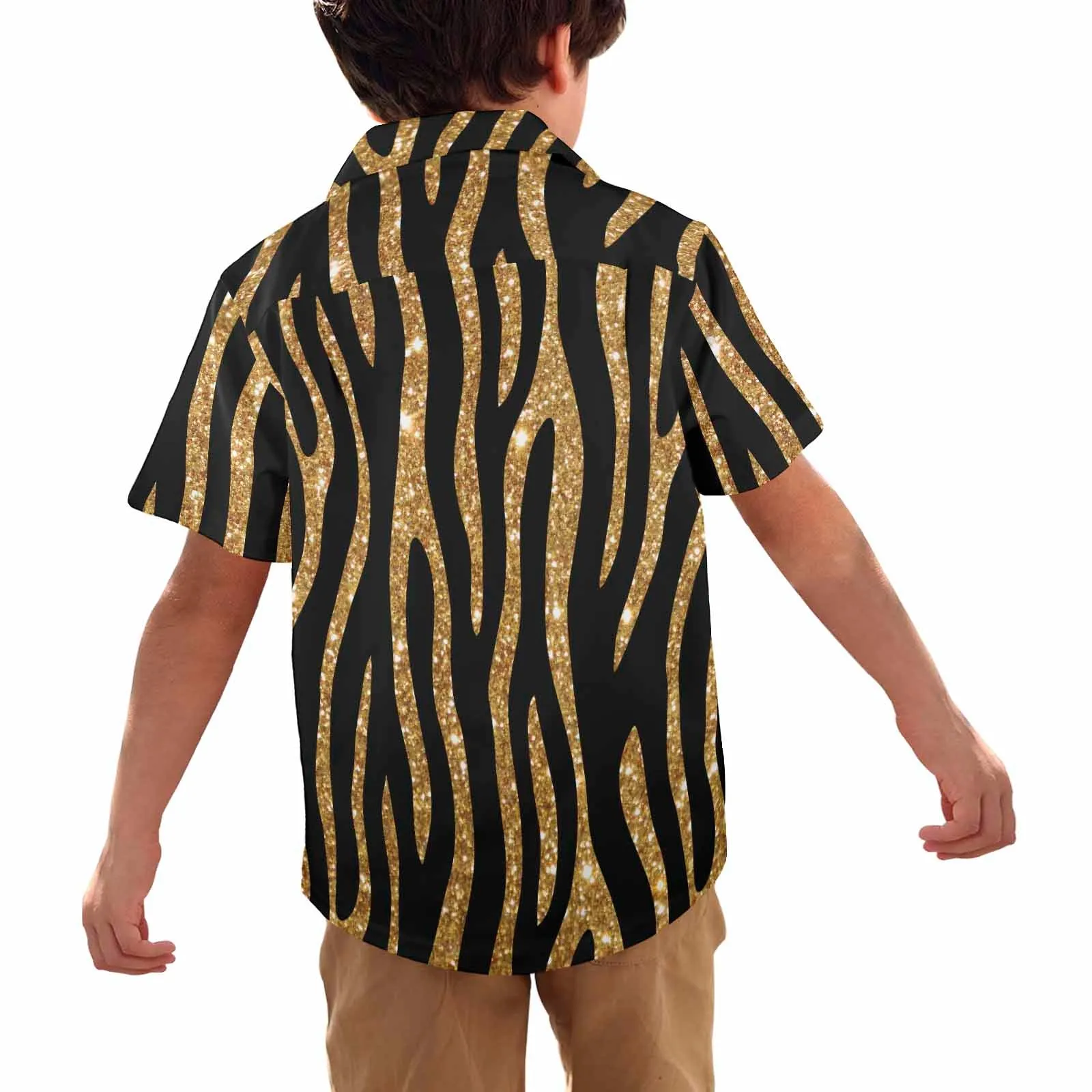 Black and Gold Glitter Leopard Print  Little Boys Hawaiian Shirt