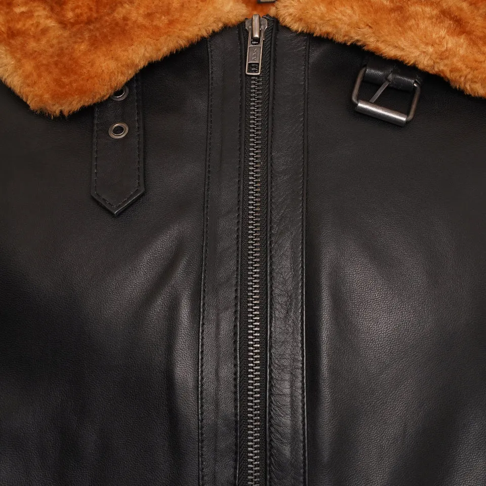 Black Aviator Shearling Jacket For Men