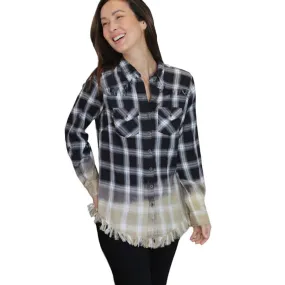 Bleached Bottom Plaid Shirt With Frayed Trim