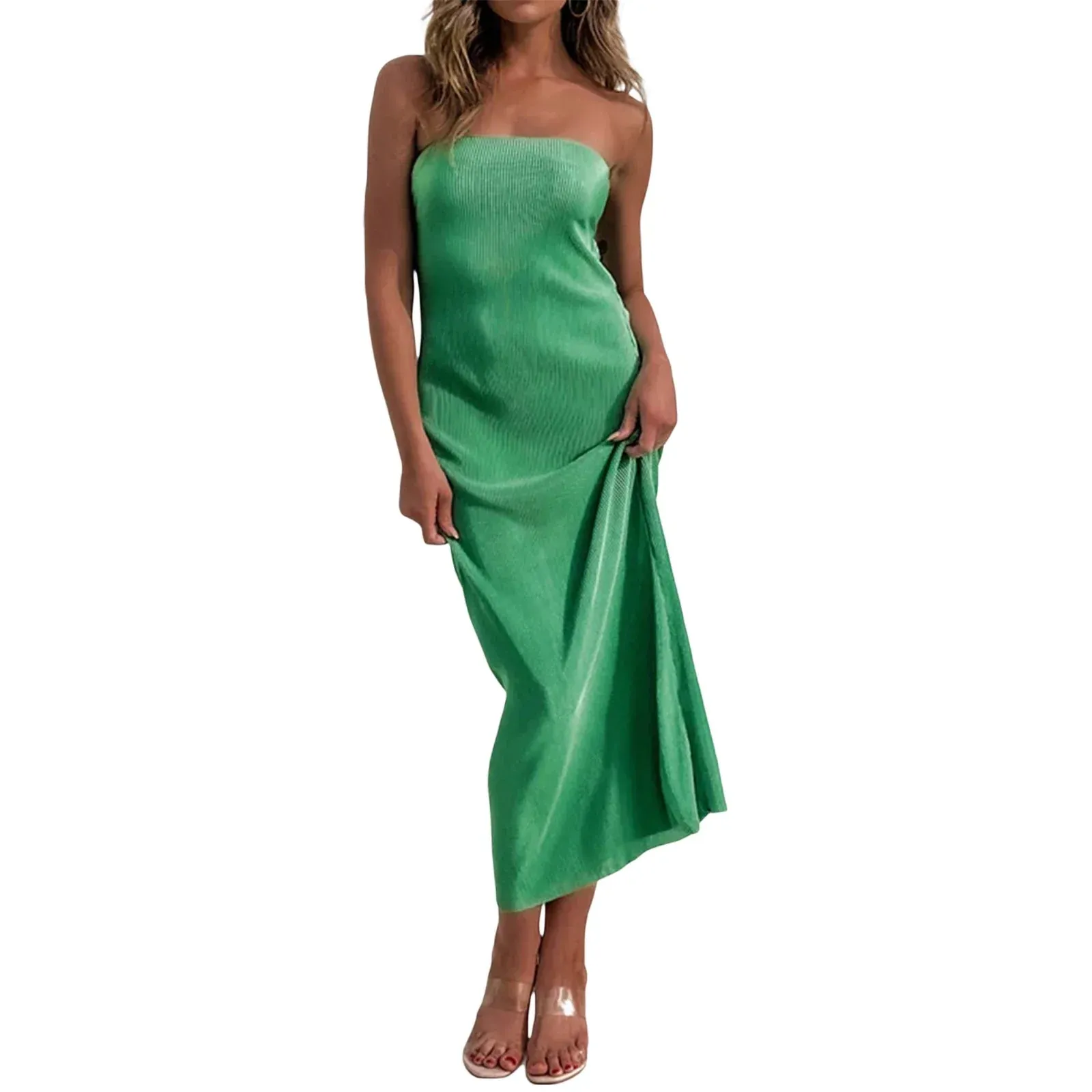 Bodycon Maxi Tube Dress Ribbed Strapless Long Going Out Club Casual Summer Dress