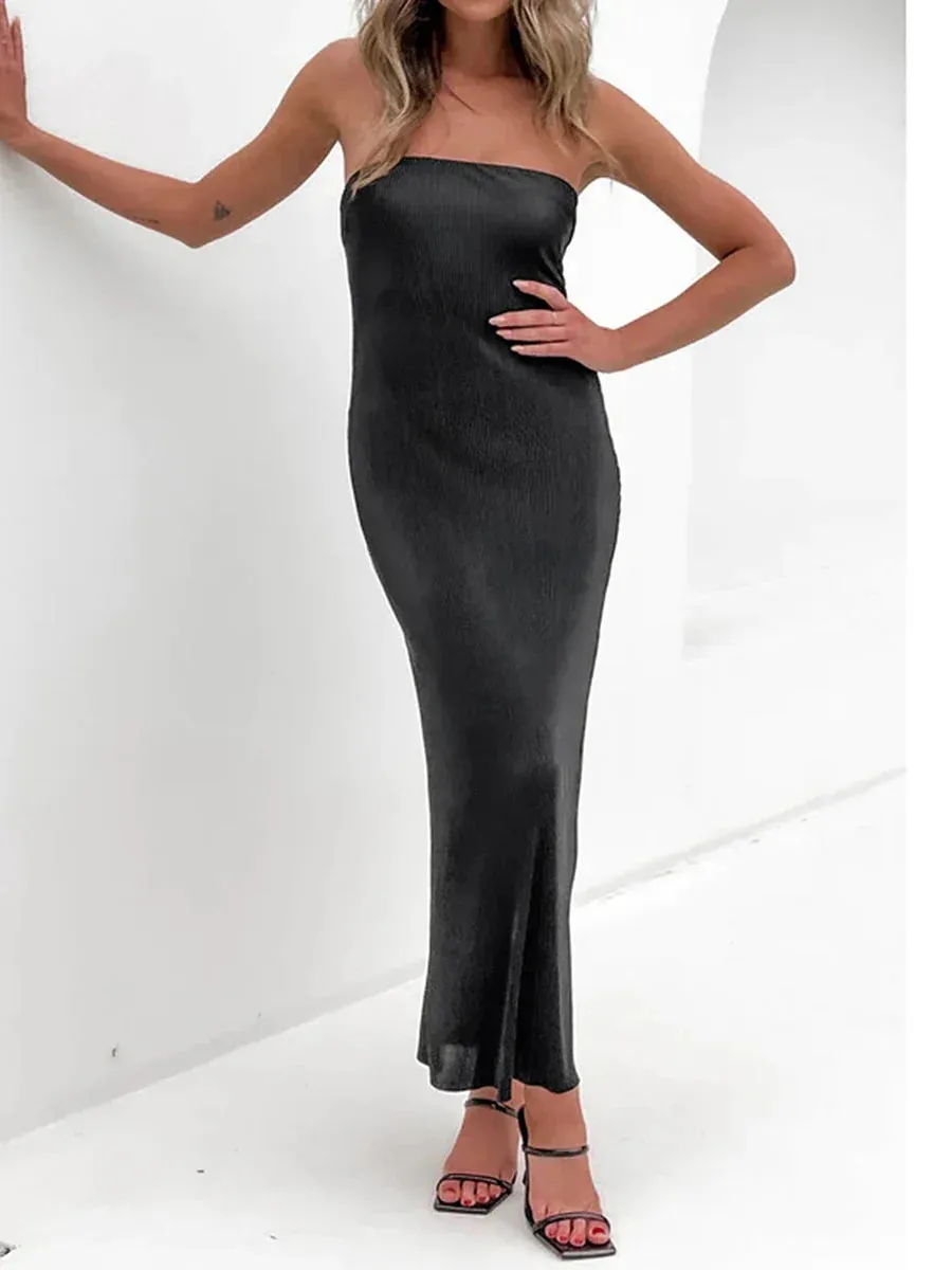 Bodycon Maxi Tube Dress Ribbed Strapless Long Going Out Club Casual Summer Dress