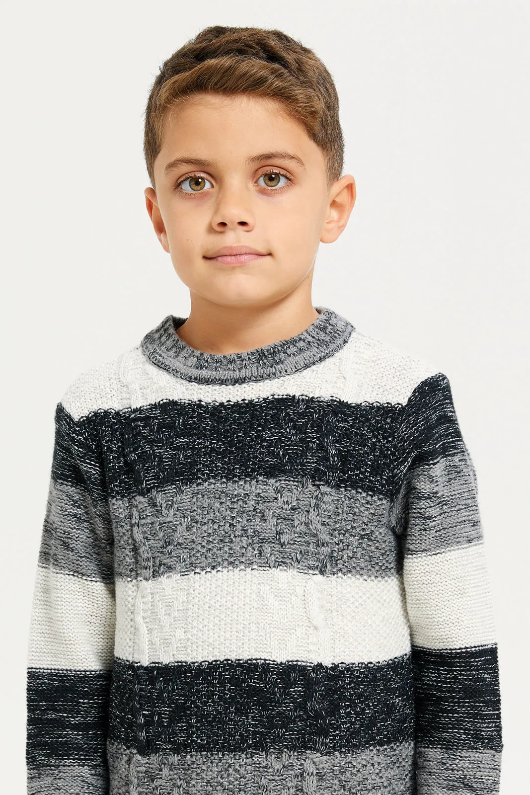 Boys Black And Grey Striped Sweater