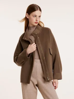 Brown Tencel Wool Mid-Length Jacket