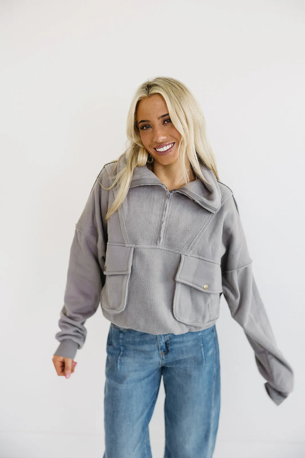 Brylane Quarter Zip Pullover - Grey