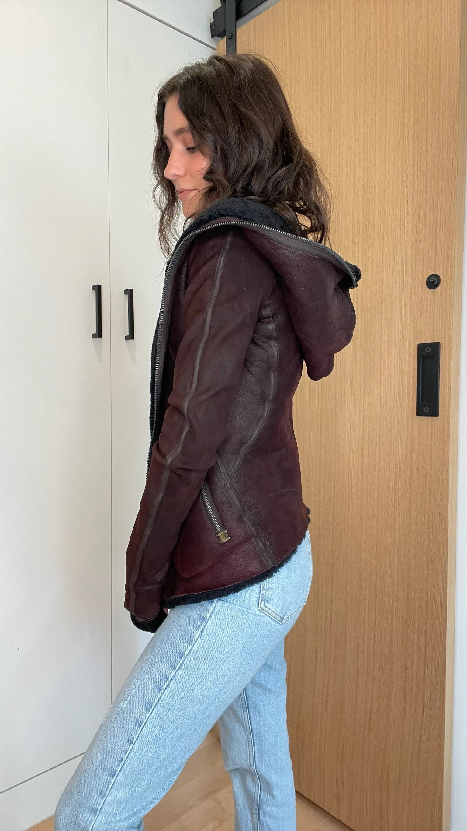 Burgundy Suede & Shearling Jacket - XS