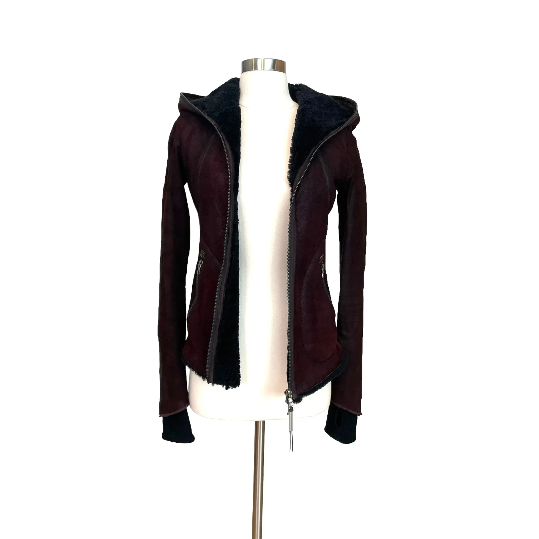 Burgundy Suede & Shearling Jacket - XS