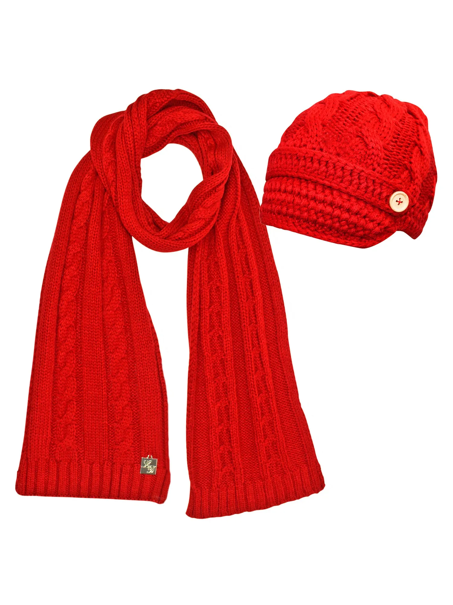 Cable Knit Newsboy Cabbie Hat & Scarf Matching Set