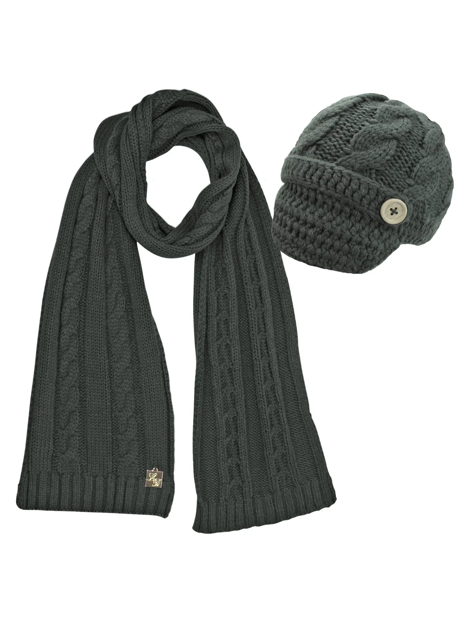 Cable Knit Newsboy Cabbie Hat & Scarf Matching Set