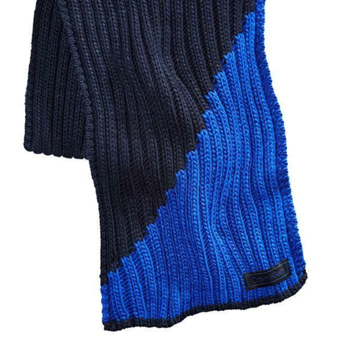 CALVIN KLEIN Men's Winter Chunky Scarf with logo in Multi Colour Blue/ Navy