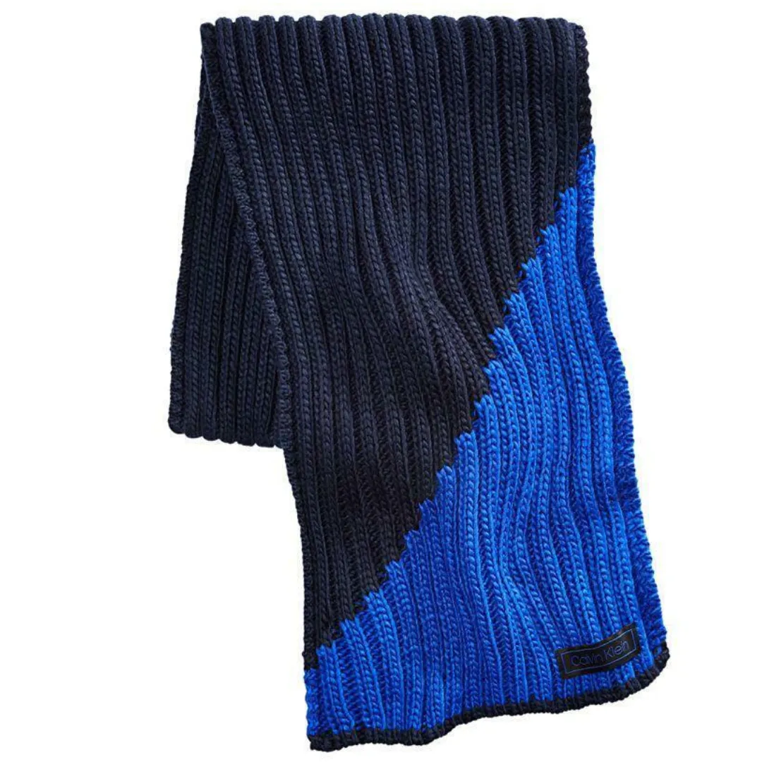 CALVIN KLEIN Men's Winter Chunky Scarf with logo in Multi Colour Blue/ Navy