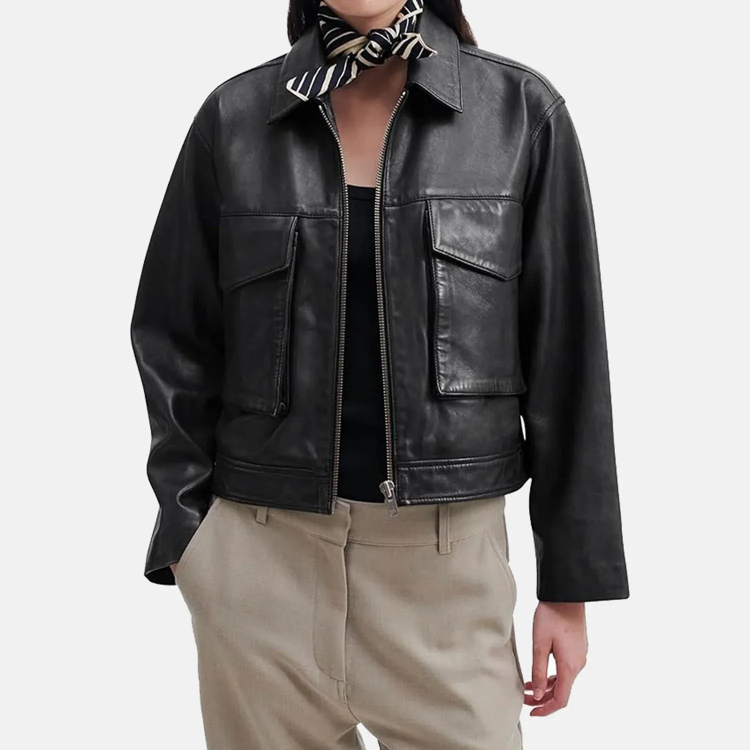 Campus Leather Bomber Jacket for Women | Order Now