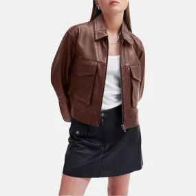 Campus Leather Bomber Jacket for Women | Order Now