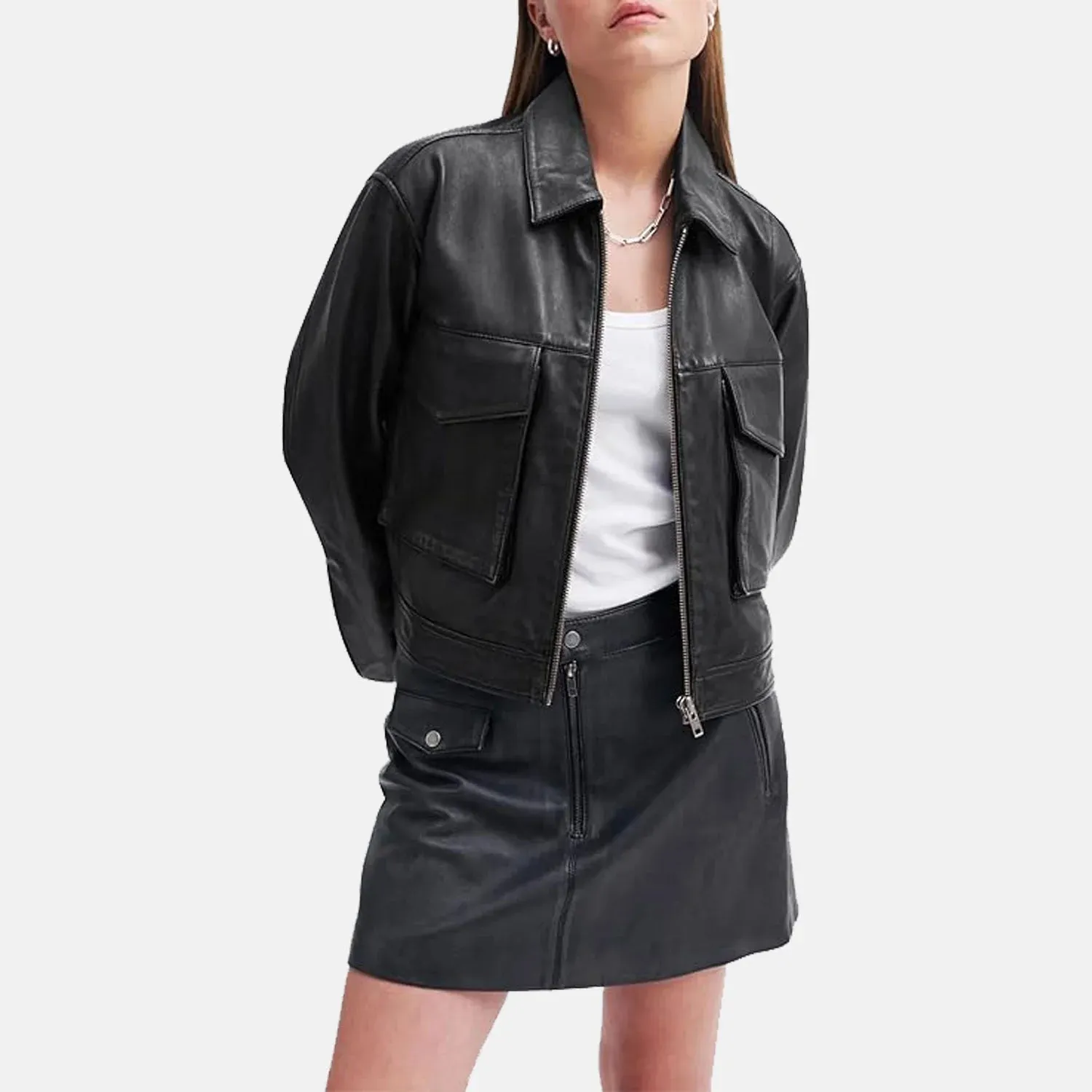 Campus Leather Bomber Jacket for Women | Order Now