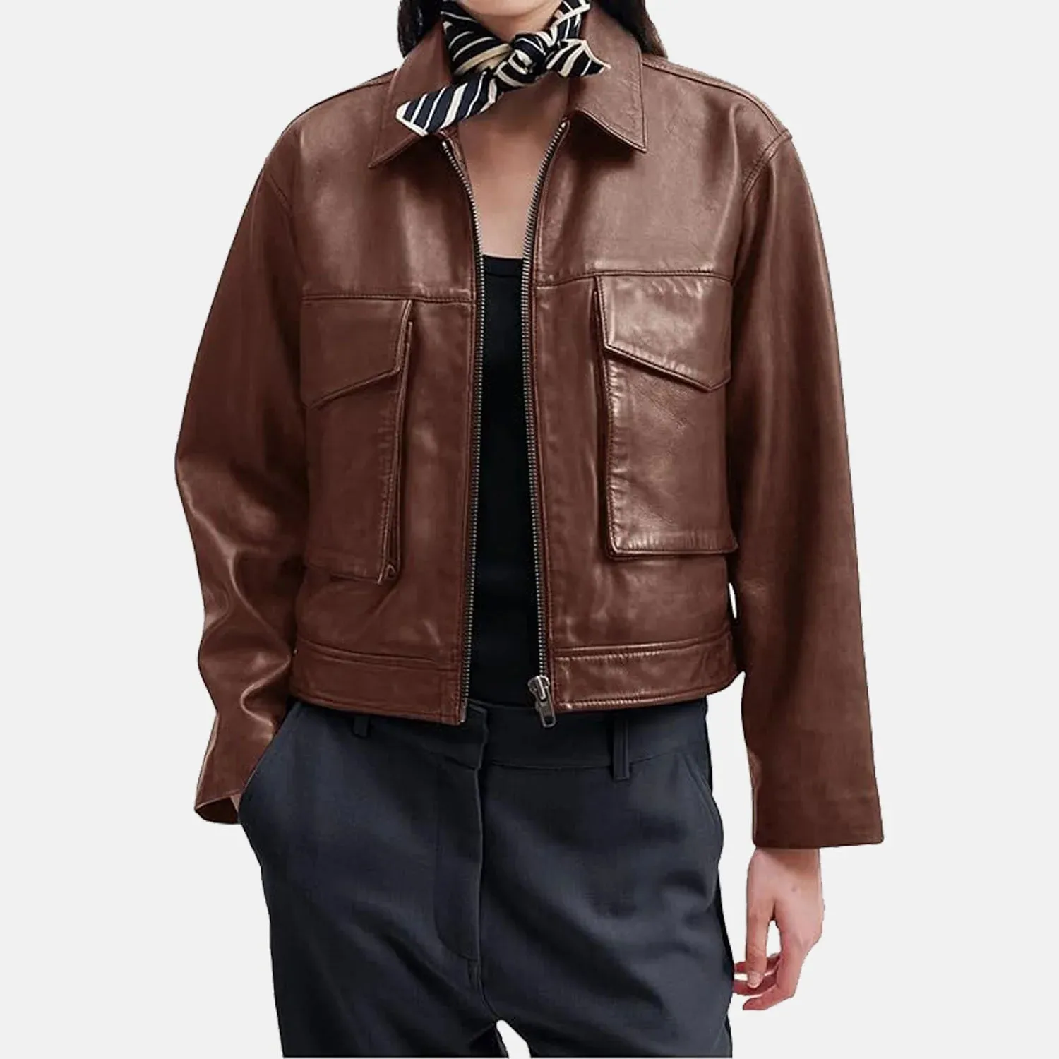 Campus Leather Bomber Jacket for Women | Order Now