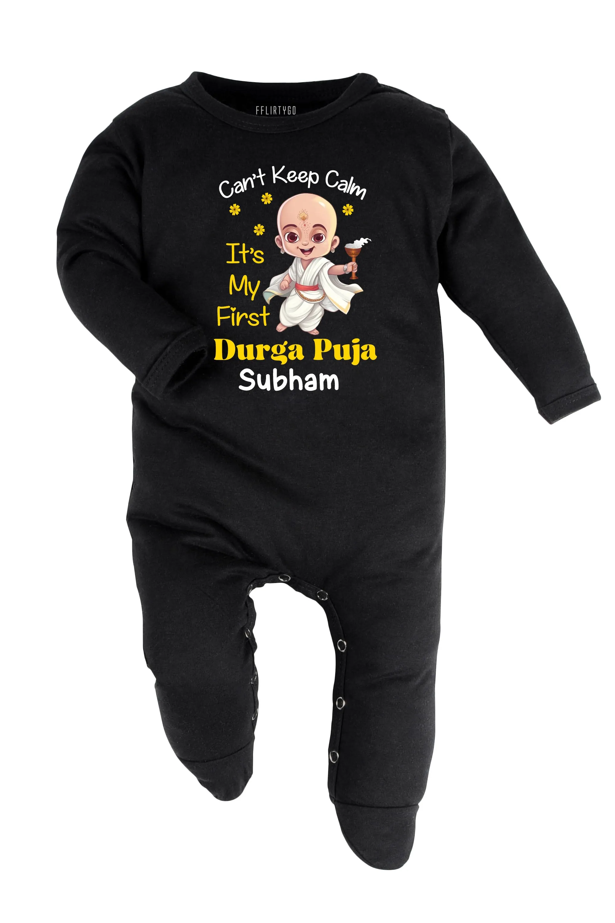 Can't Keep Calm It's My First Durga Puja Baby Romper | Onesies w/ Custom Name