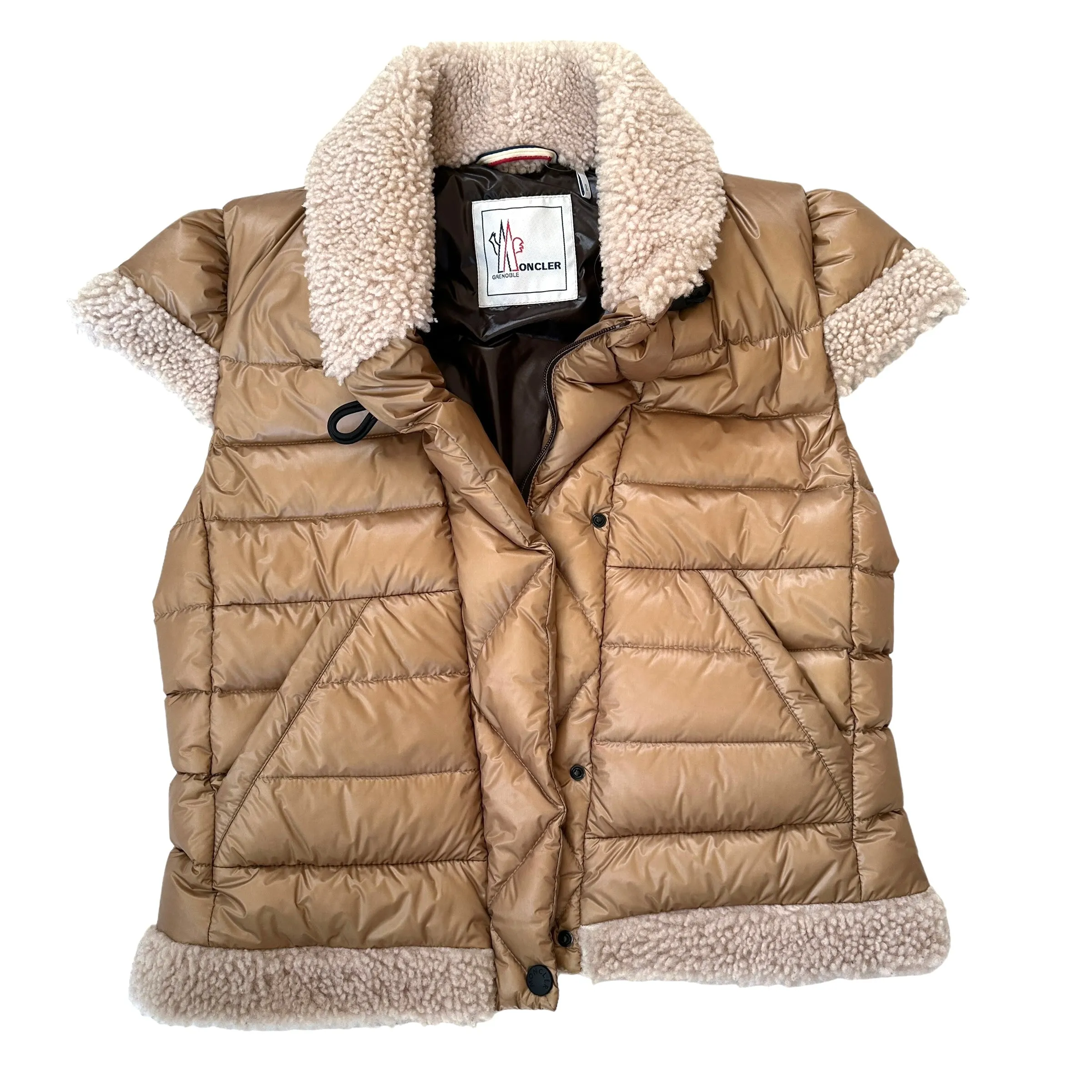 Caramel Puffer Vest w/Shearling - M