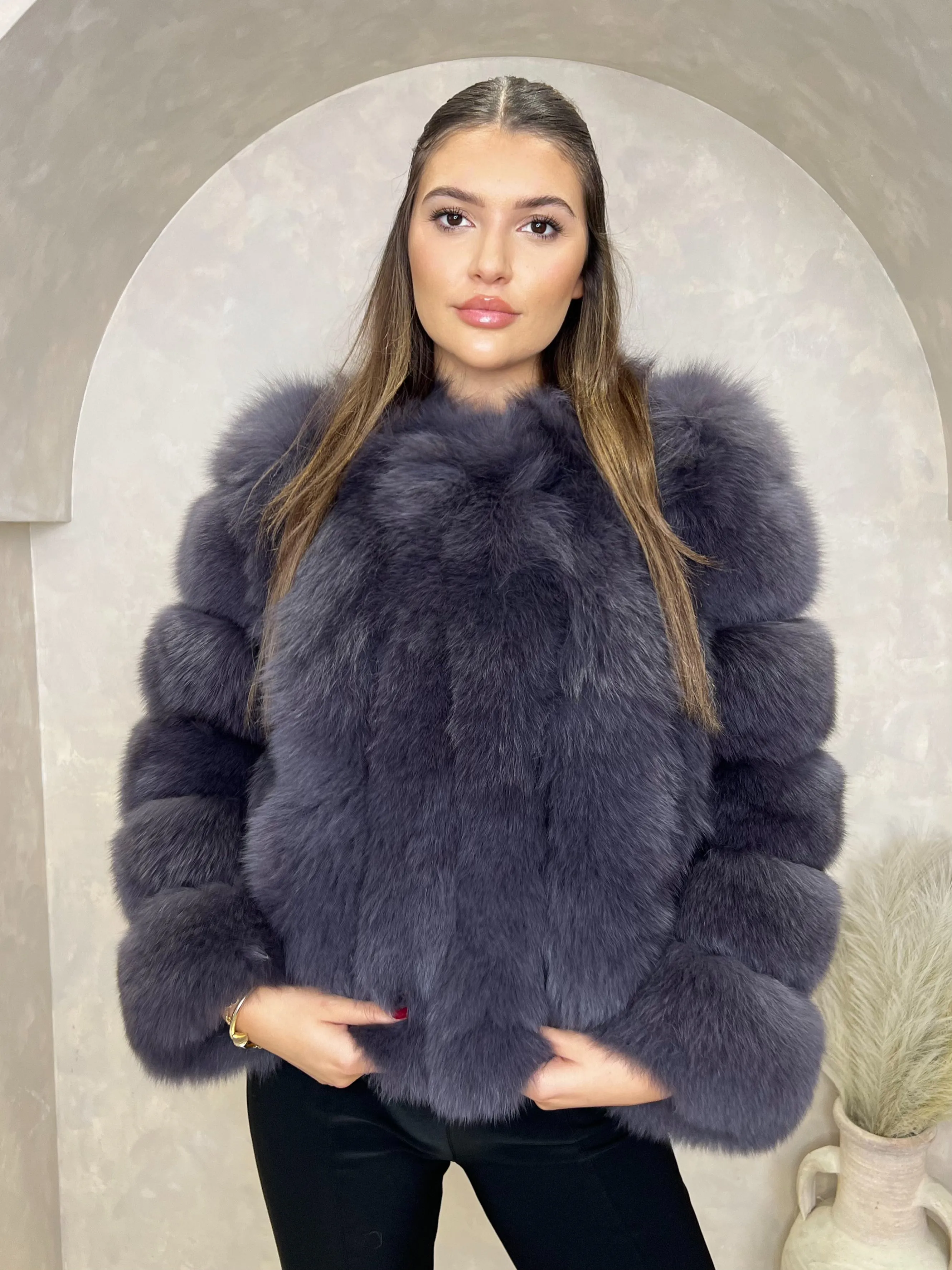 Charcoal Luxury Fur Vertical Pelt Coat